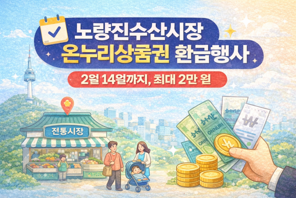 노량진수산시장 성대전통시장 온누리상품권 환급행사 안내 포스터