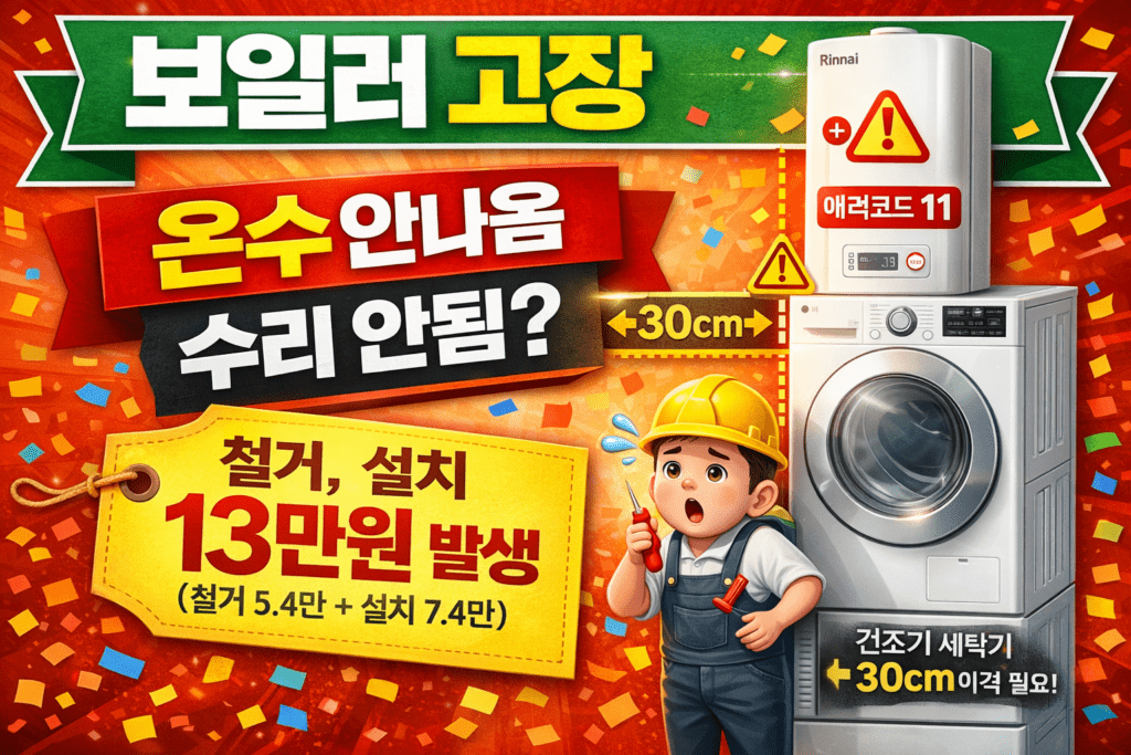 린나이 보일러 에러코드 11 온수 안나옴 수리 후기 비용 발생
