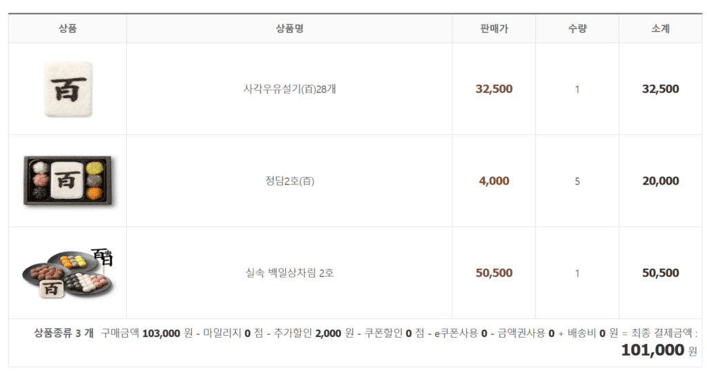 떡보의하루 주문 내역